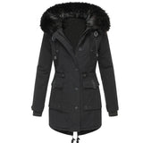 Thick Hooded Drawstring Mid-length Cotton Zipper Coat Jacket