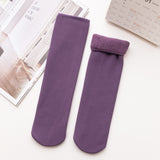 Women's Mid-calf Vertical Stripes Imitation Cashmere Fleece-lined Thickened Non-slip Warm Room Socks