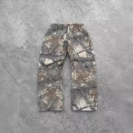 Distressed Camouflage Leisure Washed-out Straight Cargo Trousers