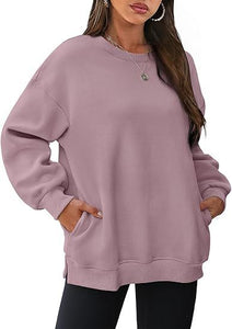 Women's Round Neck Pullover Oversized Loose Velvet Long Sleeve Sweatshirt