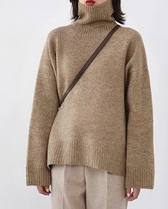 Loose Turtleneck Sweater With Warm Solid Color Underwear In Winter