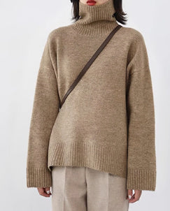 Loose Turtleneck Sweater With Warm Solid Color Underwear In Winter