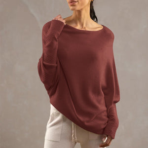 Solid Color Off-neck Pullover Knitted Loose Sweater