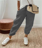 Cotton Linen Elastic-waist Cropped Pants Casual Women's Pants