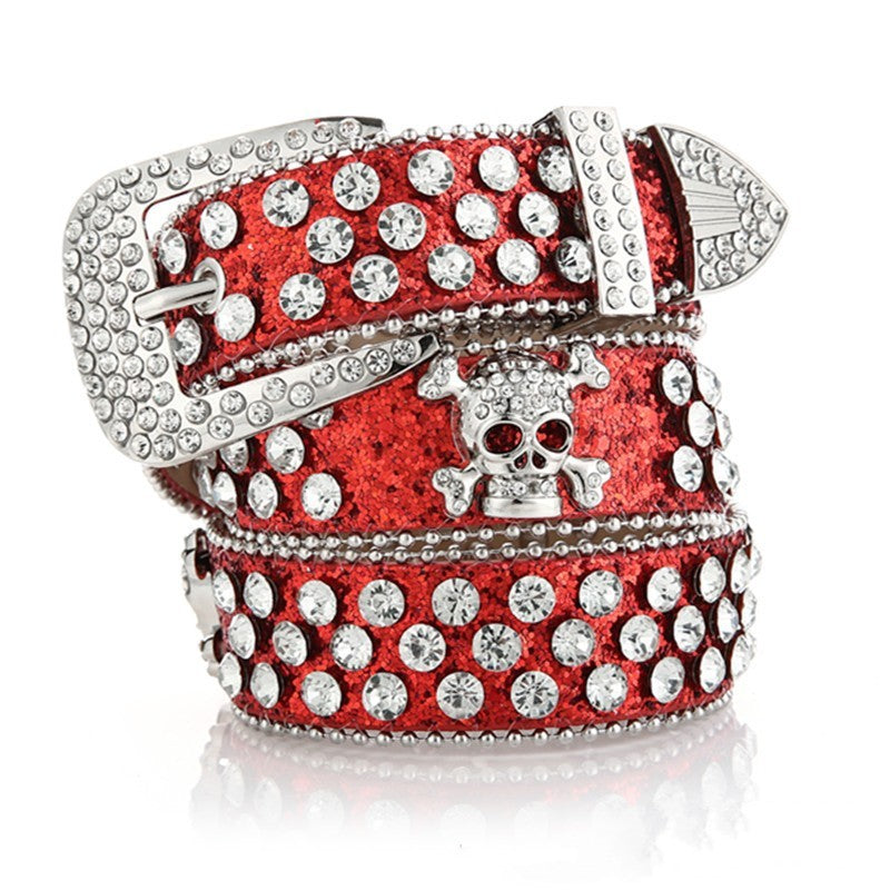 Women's Cowboy Style Skull Rhinestone Belt