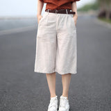 Casual Pants Baggy Oversized Cropped Pants Cotton Linen Cropped Pants Women's Slimming Linen Wide Leg Shorts