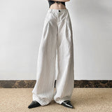 Striped All-matching Pressed Straight Wide-leg Pants