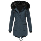 Thick Hooded Drawstring Mid-length Cotton Zipper Coat Jacket