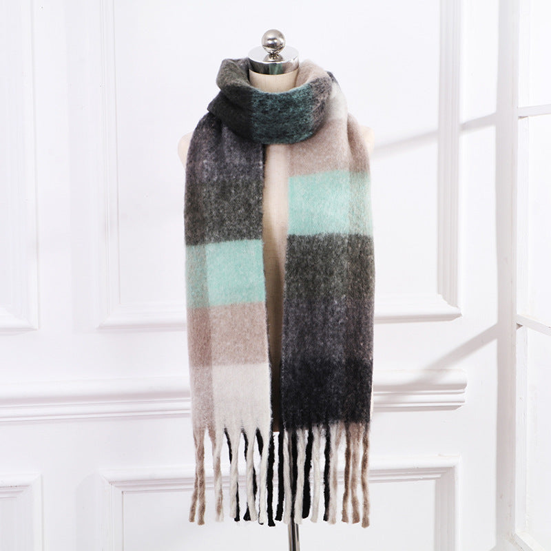 Plaid Mohair Scarf Colored Ladies