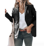 Lapel Single Breasted Solid Color PU Leather Women's Coat