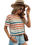 Women's Contrast Color V-neck Casual T-shirt