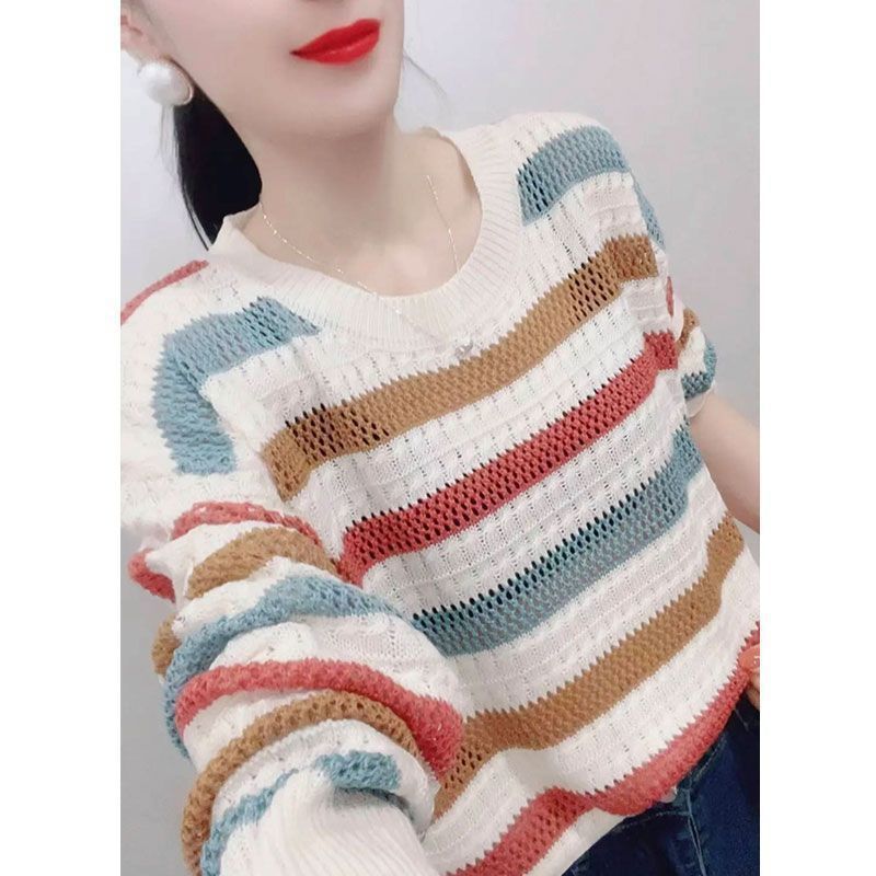 Rainbow Striped Sweater For Women Spring And Autumn