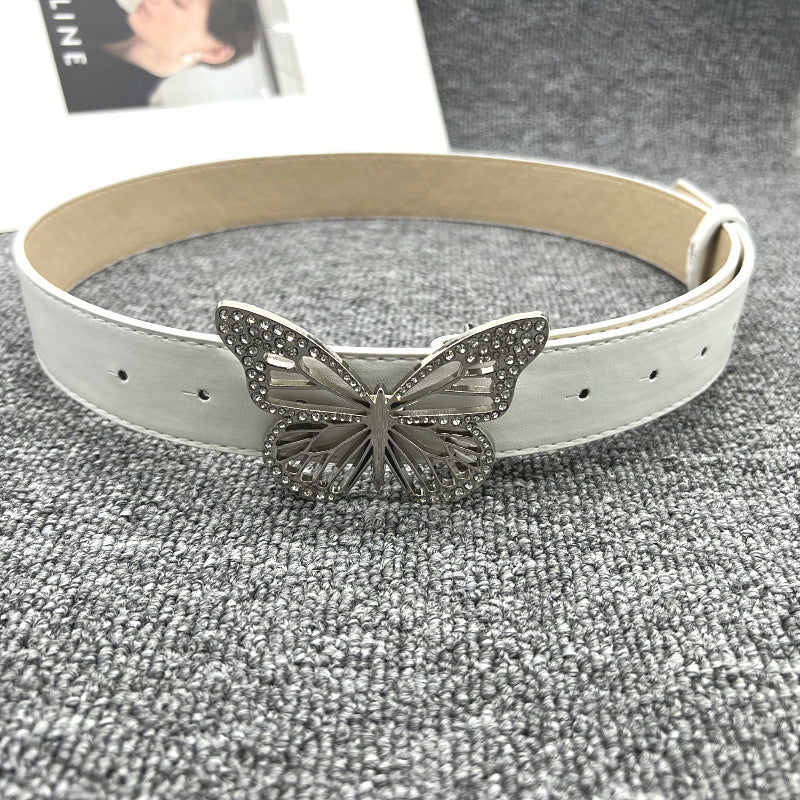 Rhinestone Butterfly Metal Snap Belt For Women