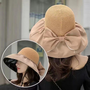 Summer Straw Sunhat With Large Brim And Big Bow Anti-UV Fisherman Hat Outdoor Sunshade And Face Protection Hat