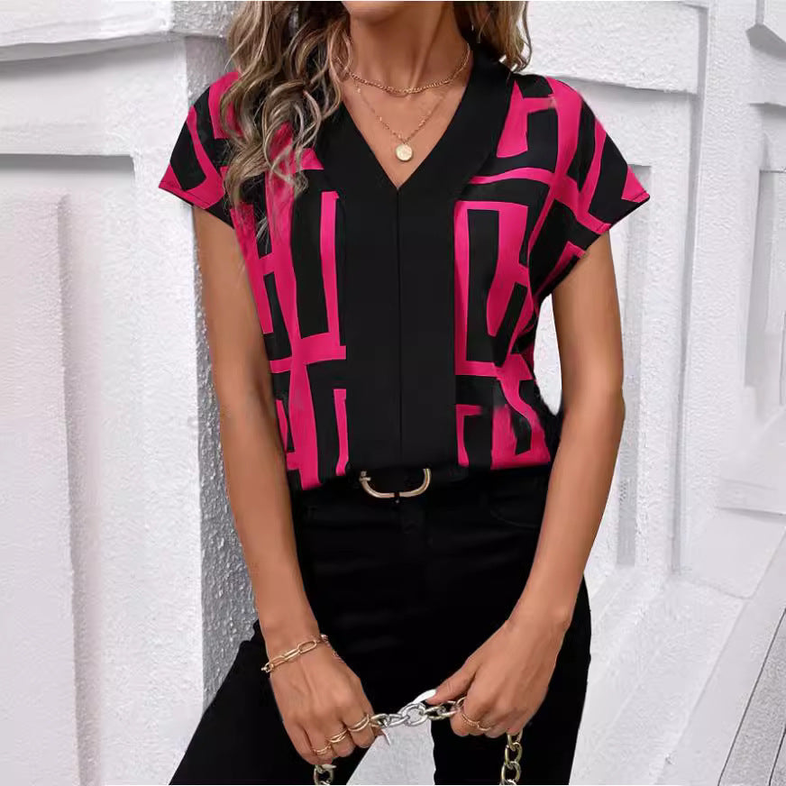 Women's Printed V-neck Shirt