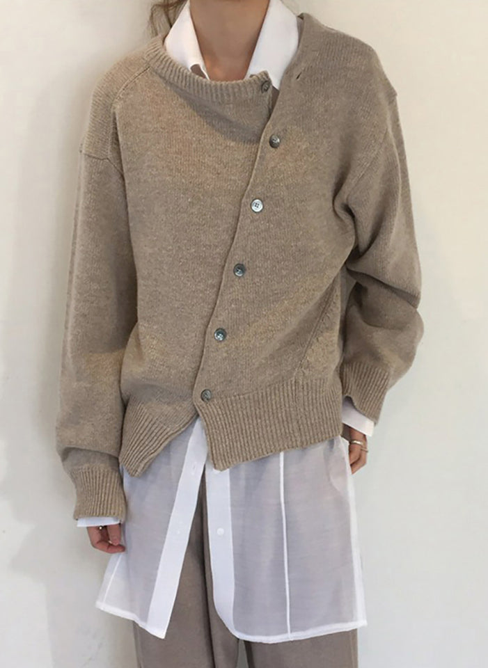 Diagonal Buckle Lazy Sweater Cardigan Round Neck Women's Knitted Coat