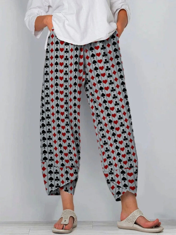 High Waist Gray Trousers Printed Stitching Loose Cropped Pants