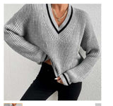 Casual Patchwork Contrast Color Loose Long Sleeve Women's Sweater