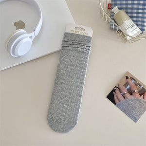 Solid Color Yarn Sunken Stripe Women White Tube Bunching Socks Women