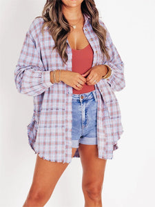 Autumn And Winter New Women's Tassel Long-sleeved Top Loose Casual Plaid Shirt Coat Women