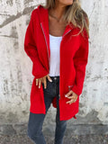 Autumn And Winter Solid Color Casual Zipper Hooded Jacket Coat