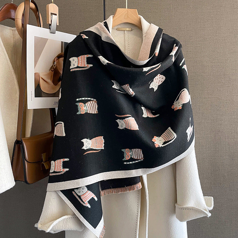 Fashion Artificial Cashmere Scarf Female Winter Korean Style Versatile Student Thickened Scarf Dual-purpose Shawl Outer Match