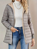 Mid-length Loose Hooded Fleece-lined Quilted Cotton Jacket