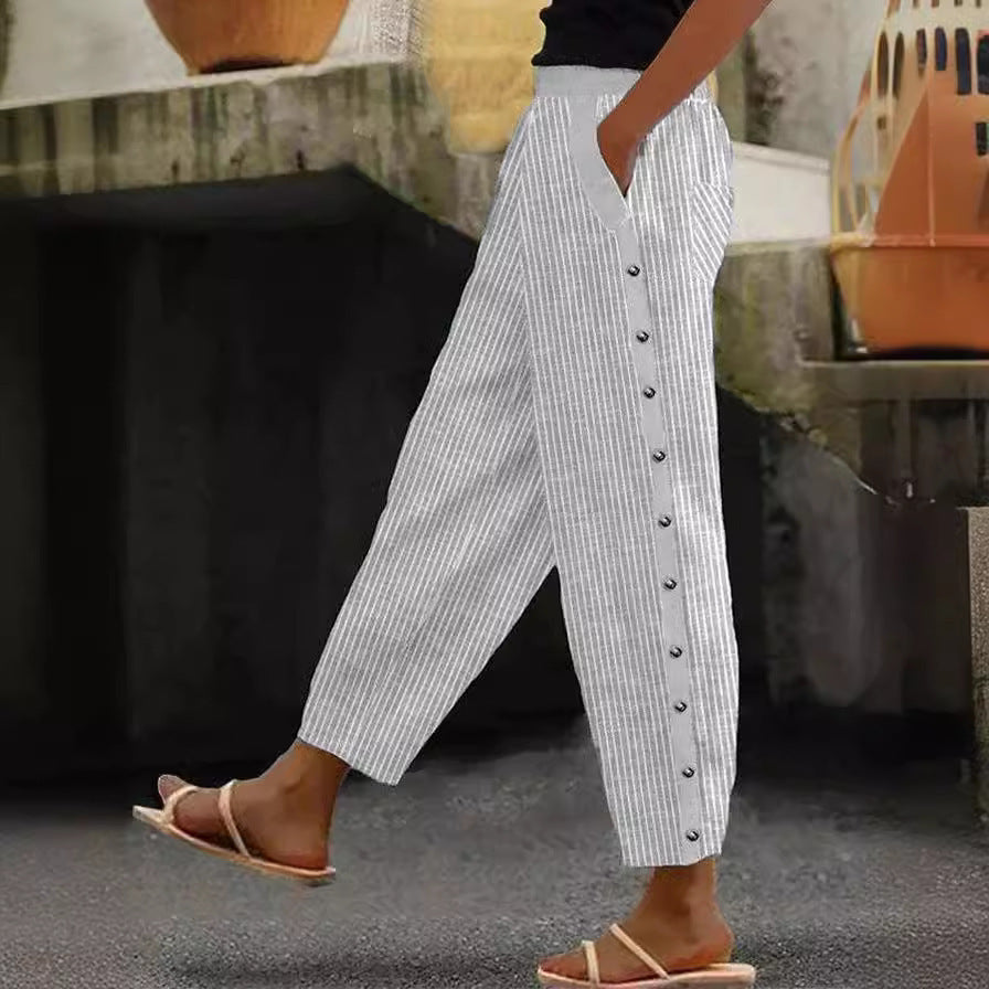 Women's 3D Digital Printing Exquisite Linen Casual Trousers