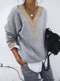 Long Sleeve Lace Collar Solid Color Knitted Sweater