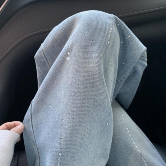 Women's Rhinestone High Waist Straight Jeans