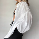 Summer New Lantern Sleeve Transparent Shirt White Coat Casual Women's Clothing