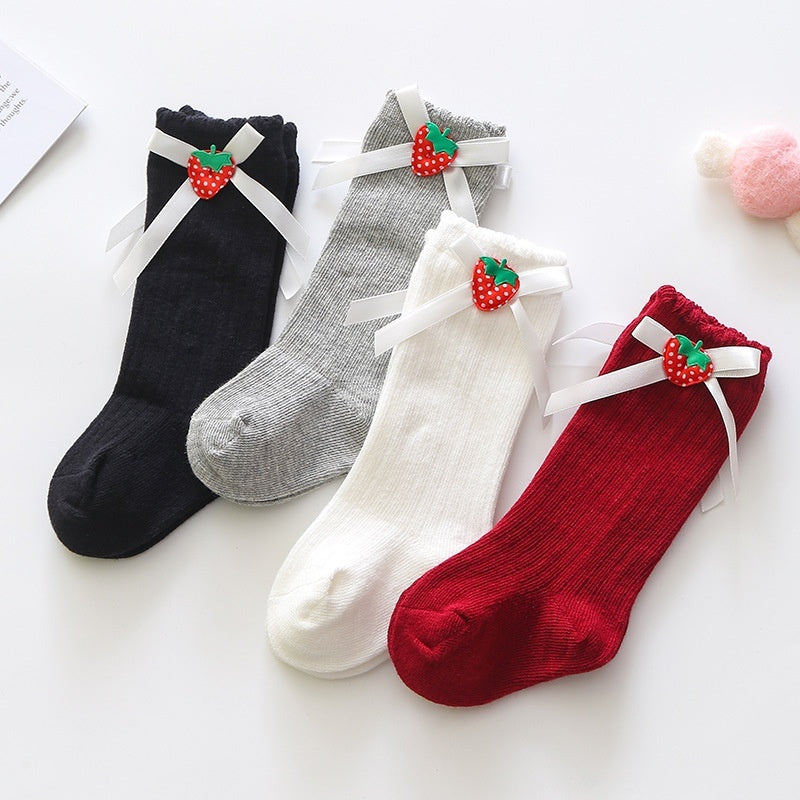 Girls' Stockings Korean Style Ins Bow Baby Princess Socks Long Tube Baby Calf Socks Spring And Autumn Children's Cotton Socks