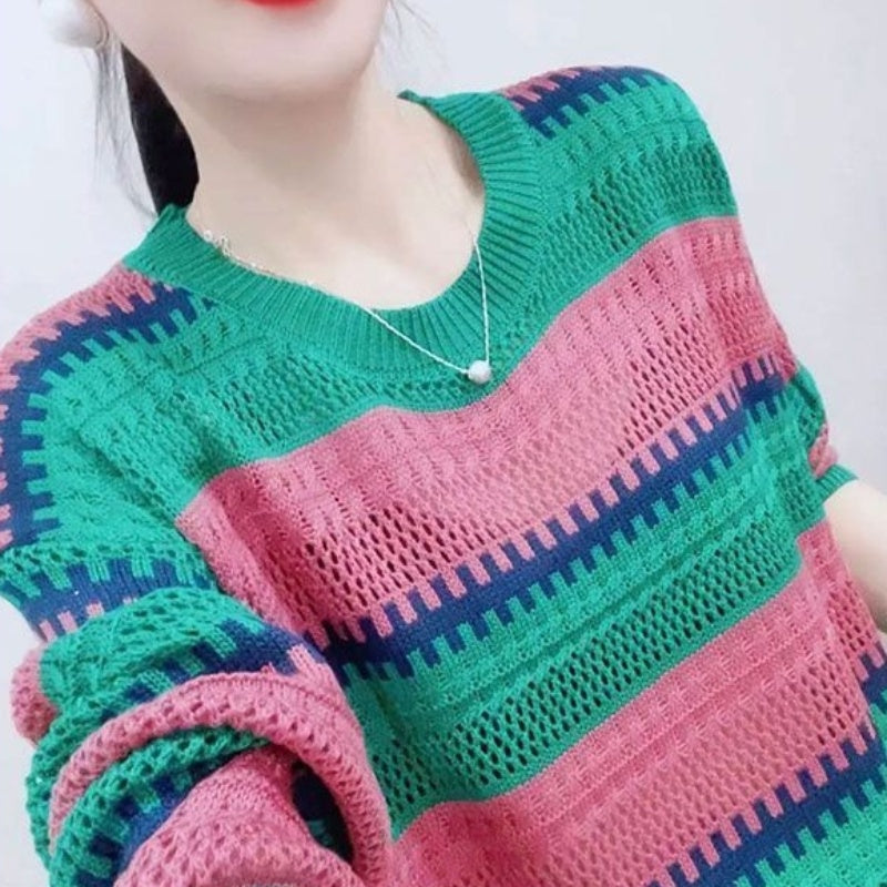 Rainbow Striped Sweater For Women Spring And Autumn