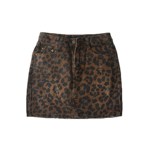 Leopard Print Denim Skirt Women's High Waist