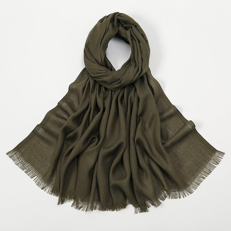 Flat Slub Cotton Solid Color Scarf Breathable Monochrome