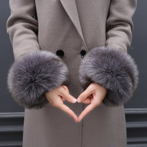 Faux Fur Fox Cuffs Plush Down Jacket  Big Artificial Hand Cuffs