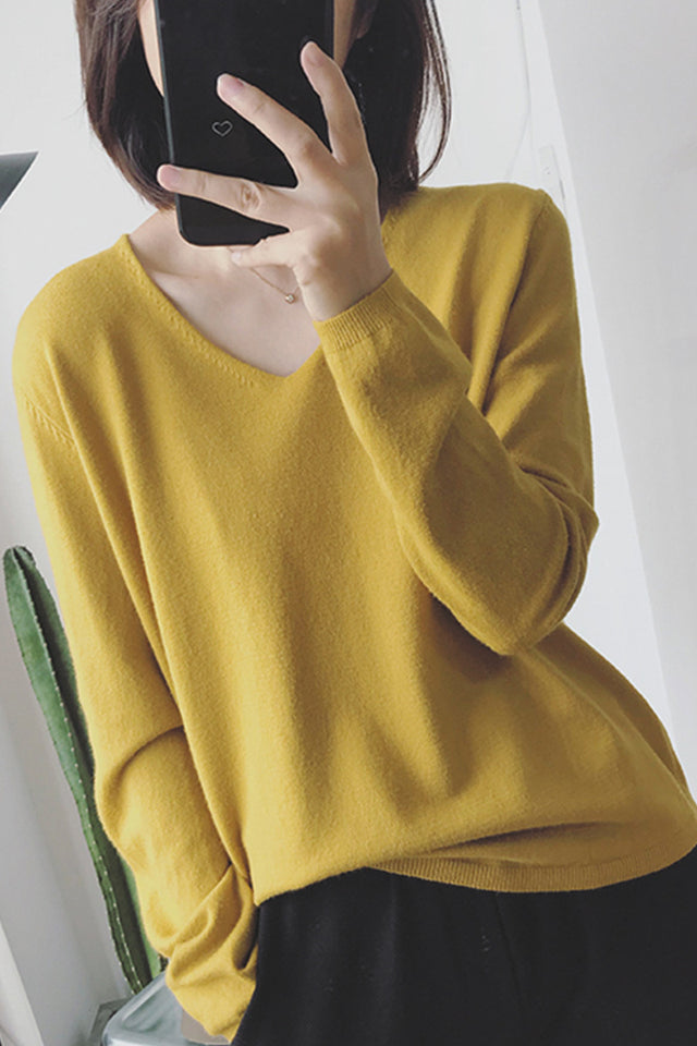 V-neck Pullover Long Sleeve Sweater