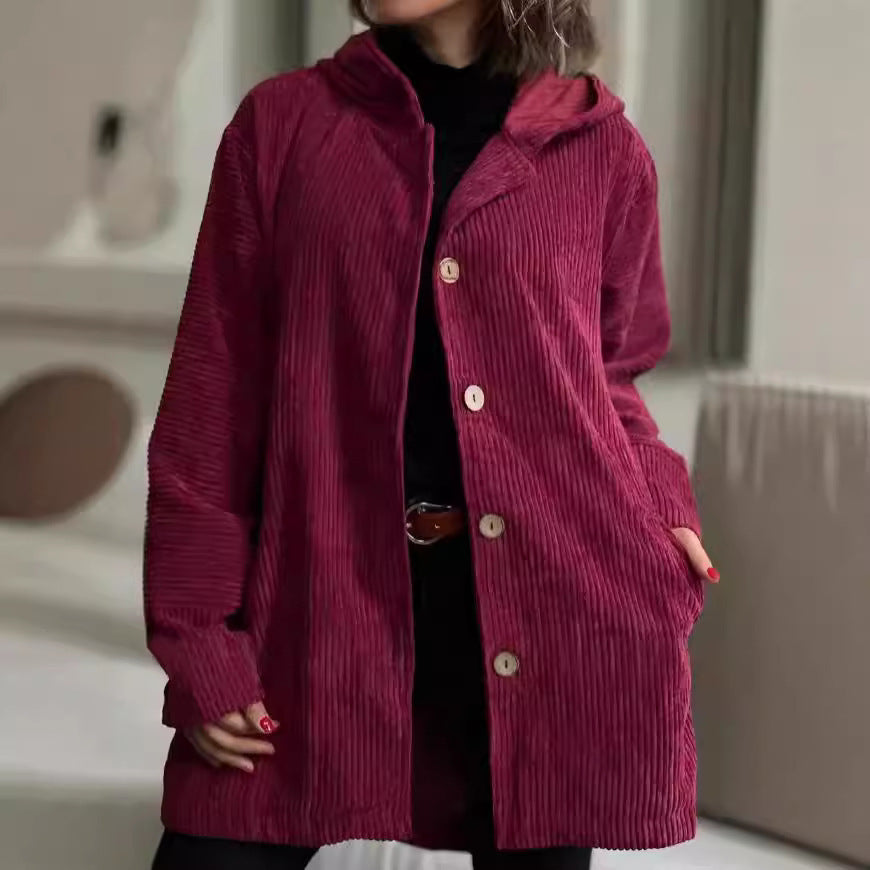 Women's Hooded Loose Corduroy Casual Jacket