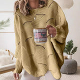 European And American Leisure Fashion Plus Size Hollow-out Hook Flower Loose Solid Color Sweater