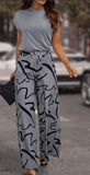 Clasi Batwing Sleeve Tee & Allover Print Wide Leg Pants