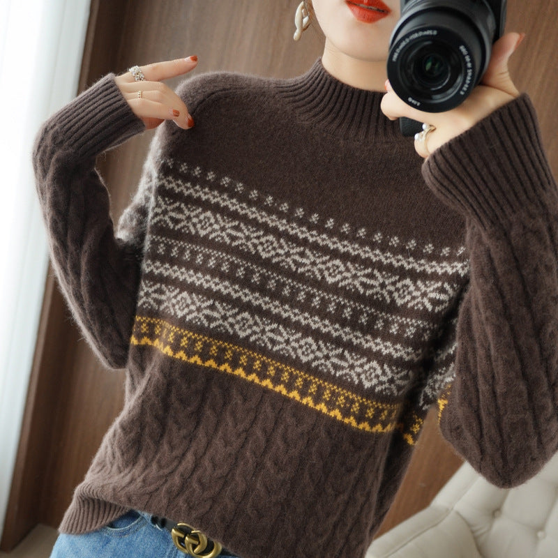 Women's Loose Slimming Sweater Warm Retro Top Inner Sweater Long Sleeve