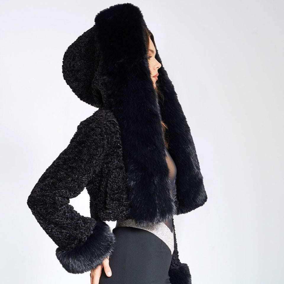 Short Rabbit Fur Collar Woolen Coat