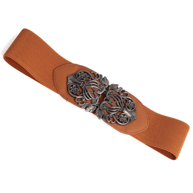 Court Vintage Engraving Women's All-match Stretch Wide Belt