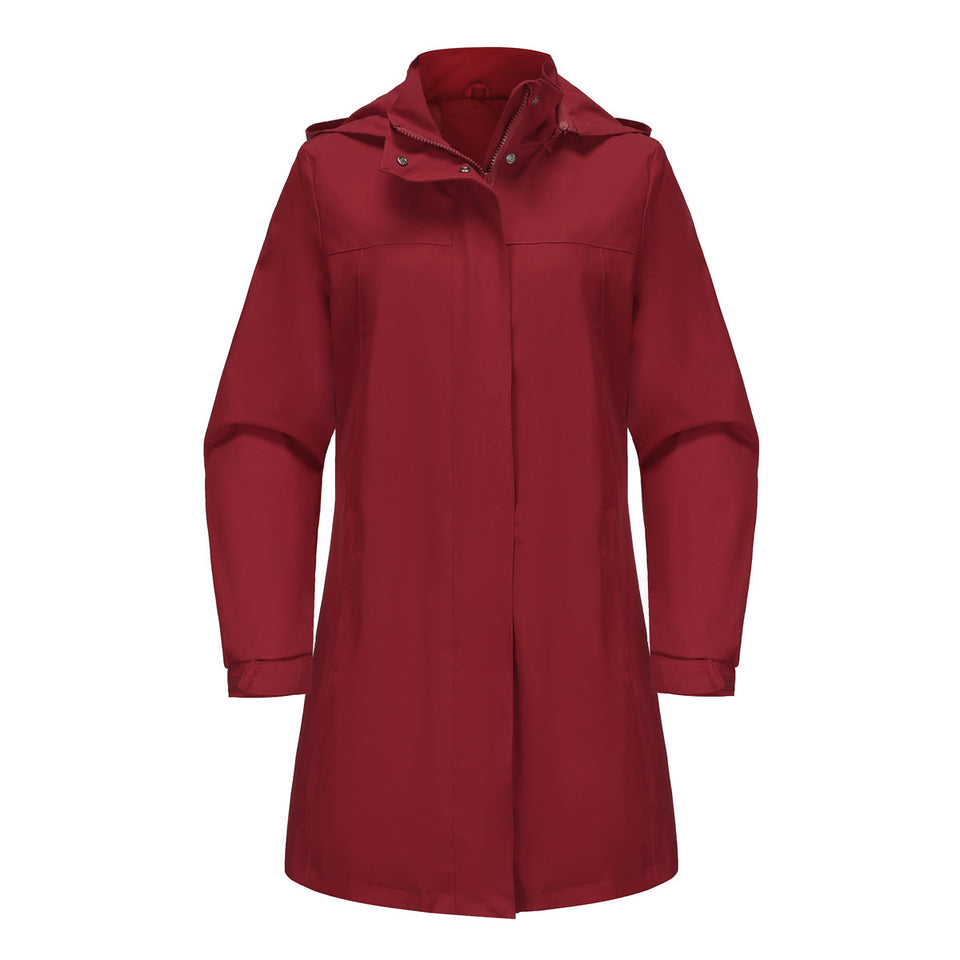 Removable Cap Waterproof Windbreaker Women's Solid Color