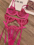 Anti-sagging Lace Embroidery Three-piece Set Bra Set