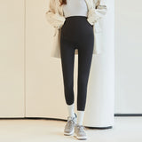 Fleece-lined High-waist Belly Supporting Pants Casual Thick Autumn And Winter New Shark Maternity Pants