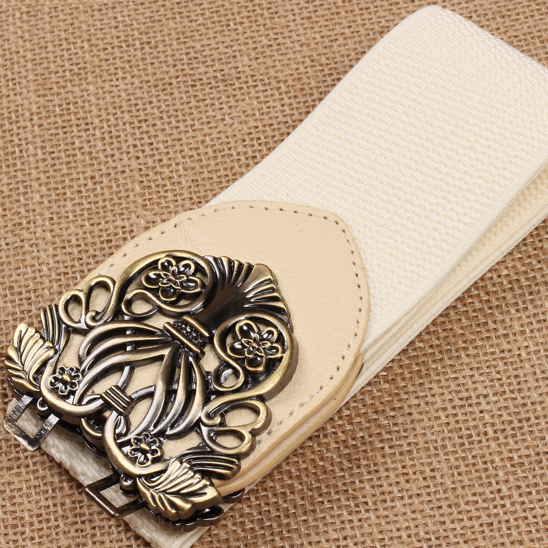 Court Vintage Engraving Women's All-match Stretch Wide Belt