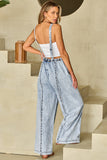 Retro Washed Raw Hem Wide Legs Jumpsuit For Women