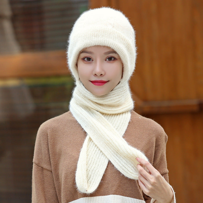 Hat And Scarf All-in-one Women's Winter New Style Plus Velvet And Thickening