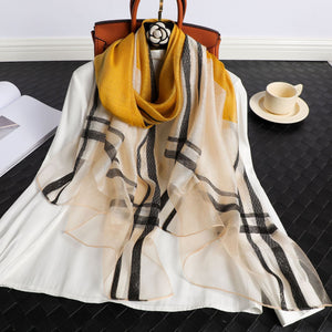 Women's Korean Style Silk Plaid Scarf